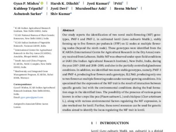 Identification and characterization of novel penta-podded genotypes in the cultivated lentil