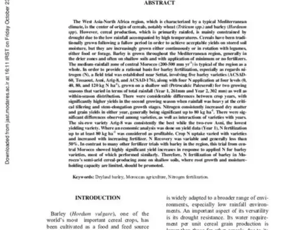 Nitrogen Fertilizer Response of Some Barley Varieties in Semi-Arid Conditions in Morocco