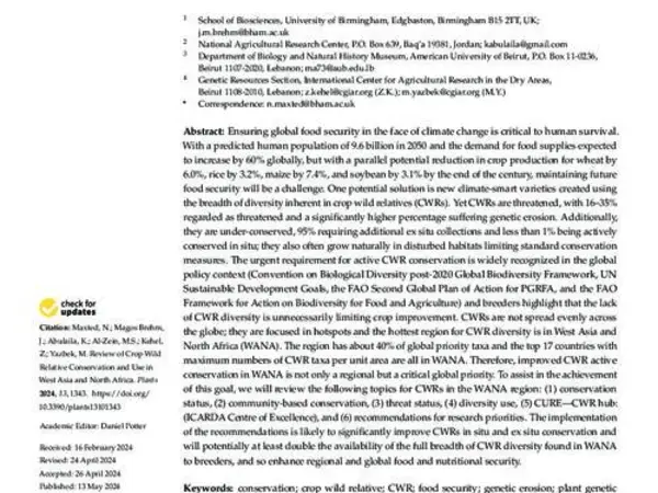 Review of Crop Wild Relative Conservation and Use in West Asia and North Africa