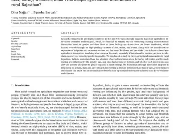 Beer, barley, livestock, milk: Who adopts agricultural innovations in  rural Rajasthan?