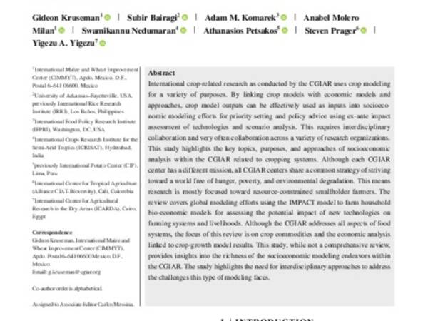 CGIAR modeling approaches for resource-constrained scenarios: II. Models for analyzing socioeconomic factors to improve policy recommendations