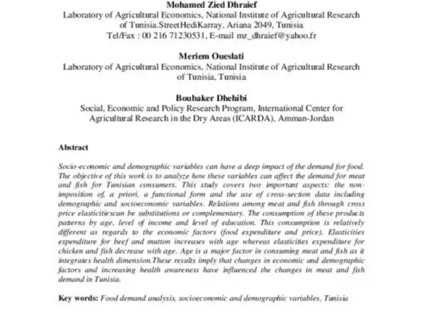 Income, Education and Age effects on Meat and Fish Demand in Tunisia