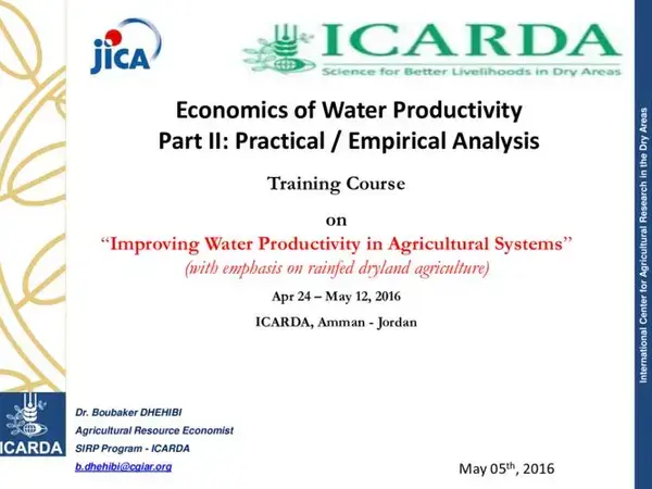 Economics of Water Productivity Part II: Theoretical Background (May 5, 2016)