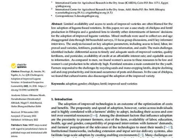 Challenges to Adoption of Improved Legume Varieties: A Gendered Perspective