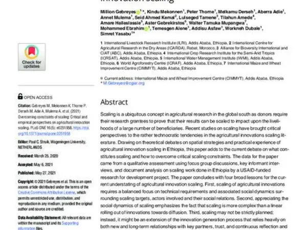 Overcoming constraints of scaling: Critical and empirical perspectives on agricultural innovation scaling