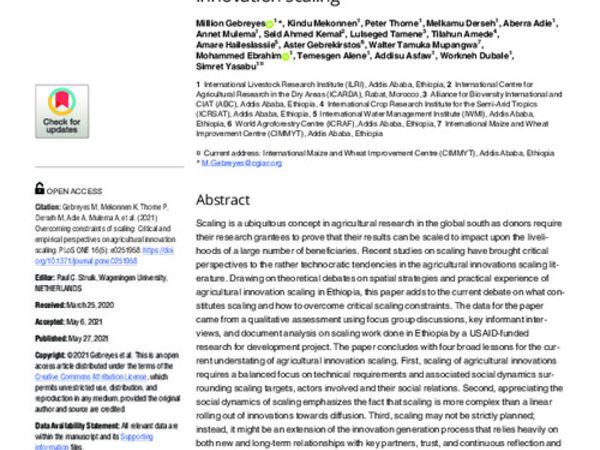 Overcoming constraints of scaling: Critical and empirical perspectives on agricultural innovation scaling