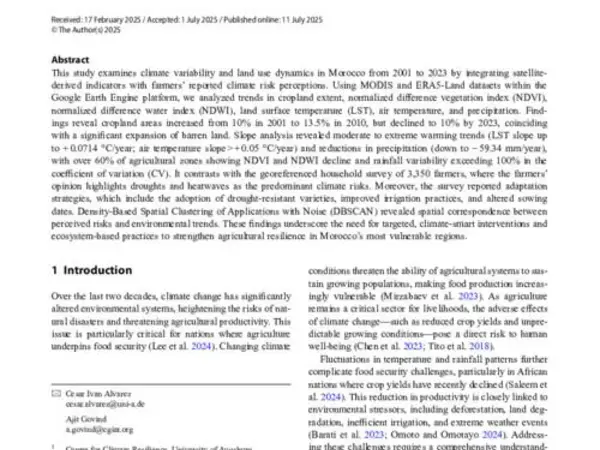 Assessing climate and land use changes in Morocco (2001–2023): from a geospatial and farmers’ perspective