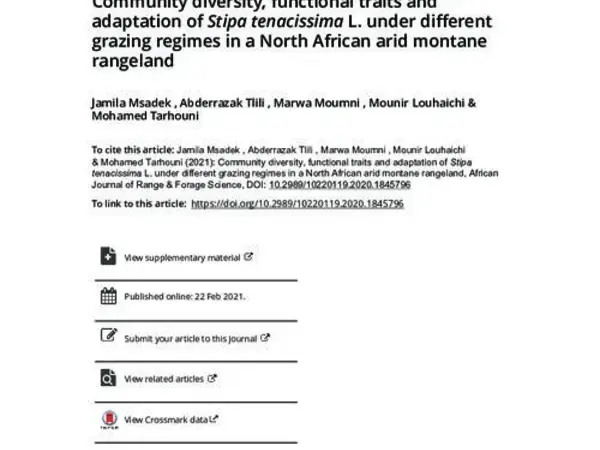 Community diversity, functional traits and adaptation of Stipa tenacissima L. under different grazing regimes in a North African arid montane rangeland