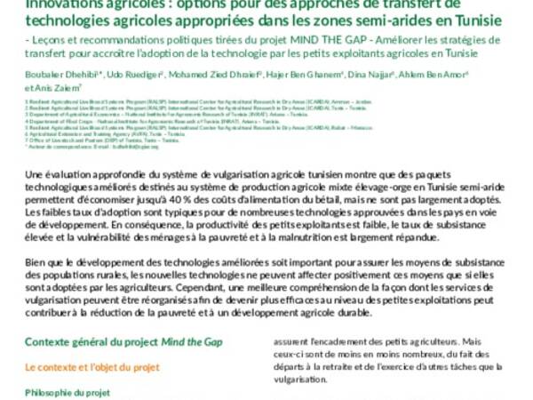 Innovations Agricoles : options pour des approches de transfert de  technologies agricoles appropriées dans les zones semi-arides en Tunisie