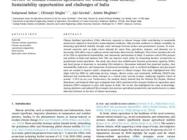 Review of climate-resilient agriculture for ensuring food security: Sustainability opportunities and challenges of India