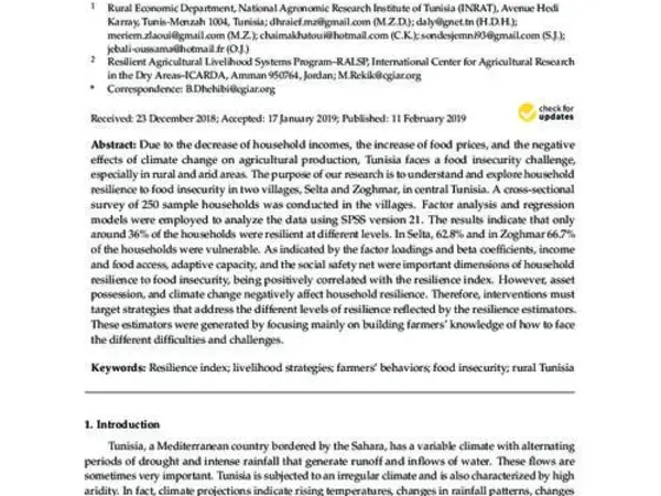 Livelihoods Strategies and Household Resilience to Food Insecurity: A Case Study from Rural Tunisia