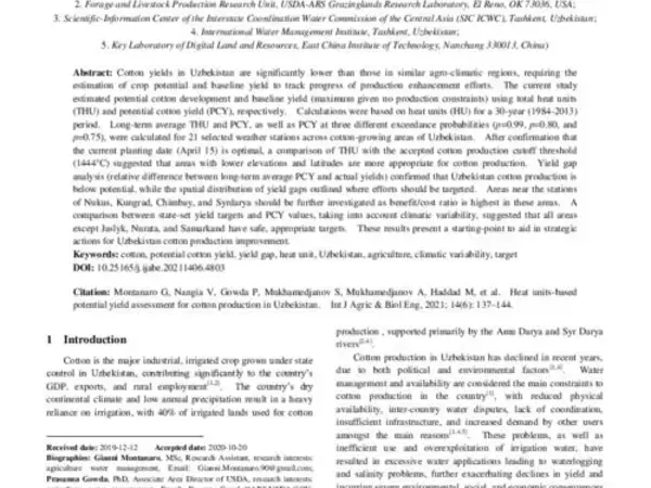 Heat units-based potential yield assessment for cotton production in Uzbekistan