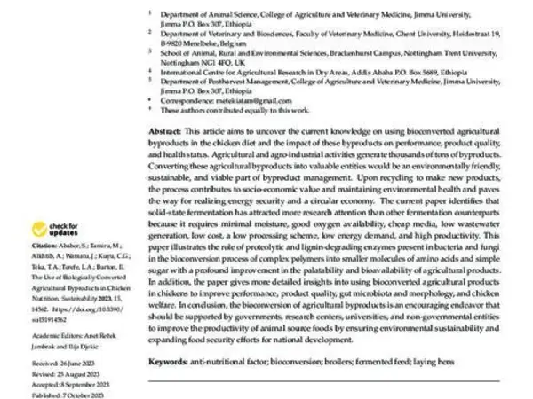 The Use of Biologically Converted Agricultural Byproducts in Chicken Nutrition