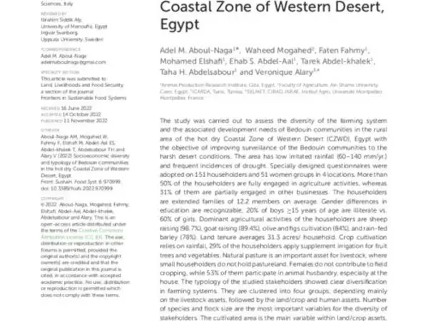 Socioeconomic diversity and typology of Bedouin communities in the hot dry Coastal Zone of Western Desert, Egypt