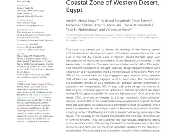 Socioeconomic diversity and typology of Bedouin communities in the hot dry Coastal Zone of Western Desert, Egypt