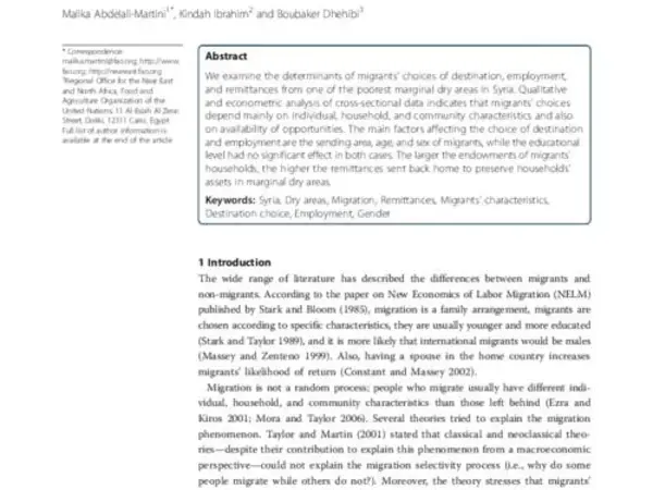 Migrants from marginal dry areas in Syria: destinations, employment, and returns