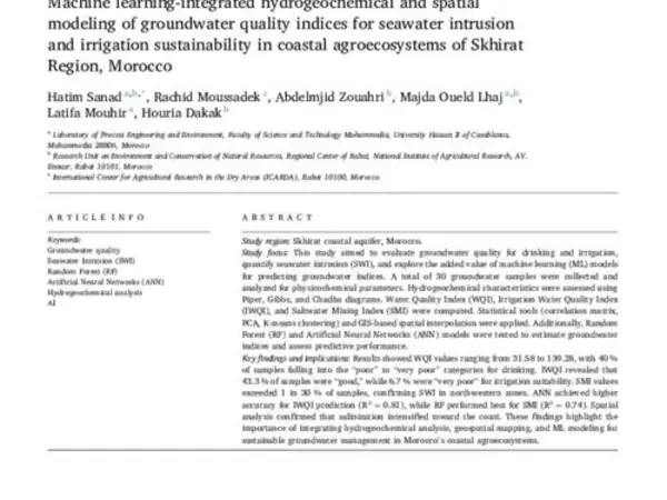 Machine learning-integrated hydrogeochemical and spatial modeling of groundwater quality indices for seawater intrusion and irrigation sustainability in coastal agroecosystems of Skhirat Region, Morocco