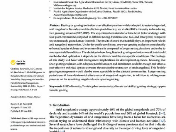 Rangeland Biodiversity and Climate Variability: Supporting the Need for Flexible Grazing Management 