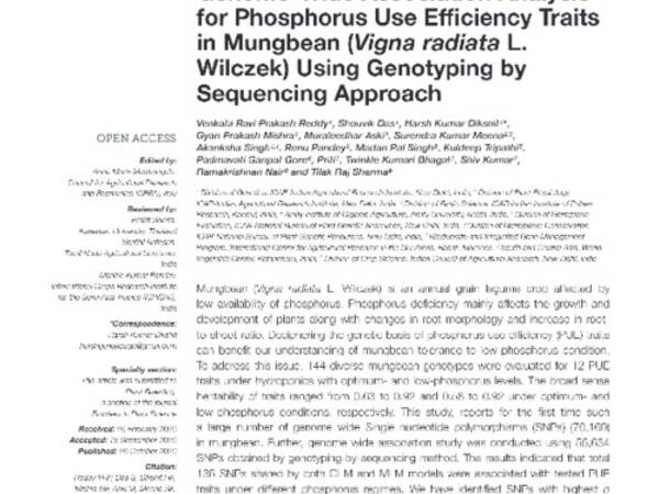 Genome wide association analysis for phosphorus use efficiency traits in mungbean (Vigna radiata L. Wilczek) using genotyping by sequencing approach