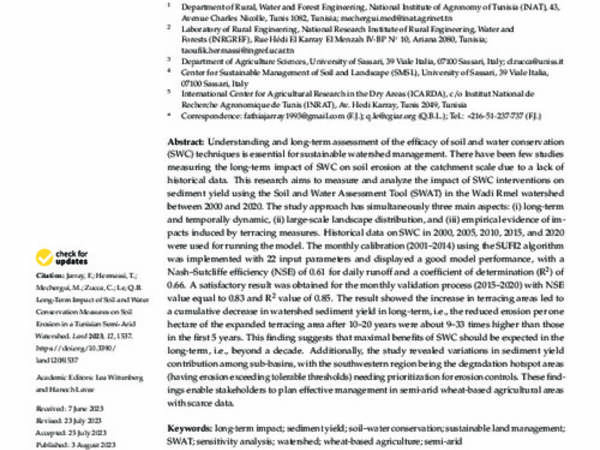 Long-Term Impact of Soil and Water Conservation Measures on Soil Erosion in a Tunisian Semi-Arid Watershed