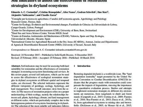 Soil indicators to assess the effectiveness of restoration strategies in dryland ecosystems 