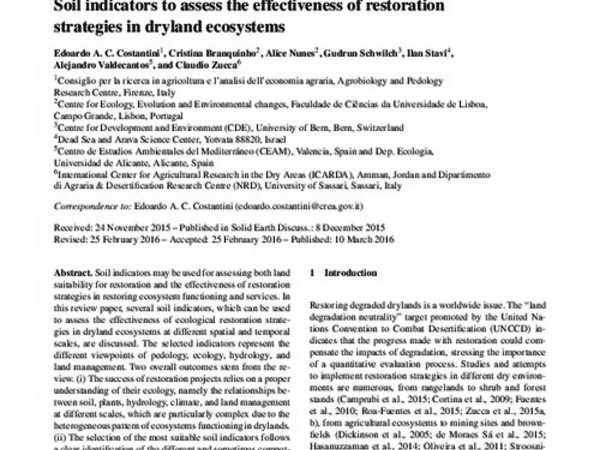 Soil indicators to assess the effectiveness of restoration strategies in dryland ecosystems 