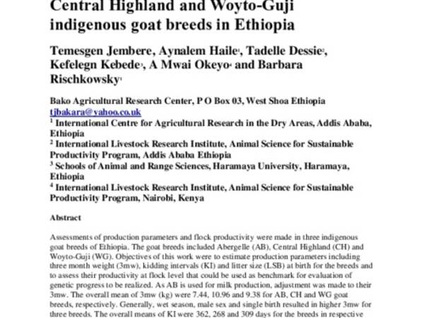 Productivity benchmarks for community-based genetic improvement of Abergelle, Central Highland and Woyto-Guji indigenous goat breeds in Ethiopia