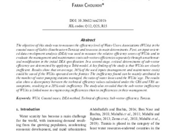 Water users associations and irrigation water use efficiency in costal oases areas of Gabes, South-eastern Tunisia