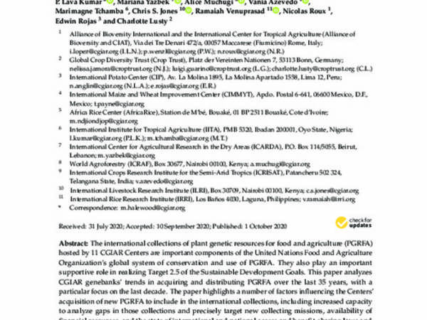 Germplasm Acquisition and Distribution by CGIAR Genebanks