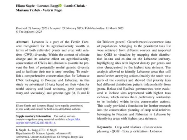 Crop wild relatives in Lebanon: mapping the distribution of Poaceae and Fabaceae priority taxa for conservation planning