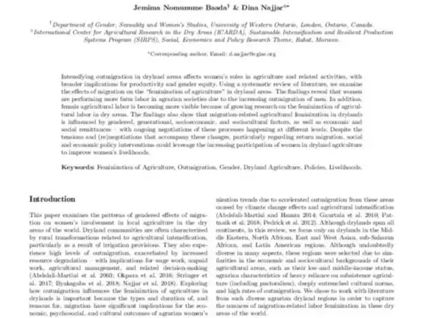A review of the effects of migration on the feminization of agrarian dryland economies