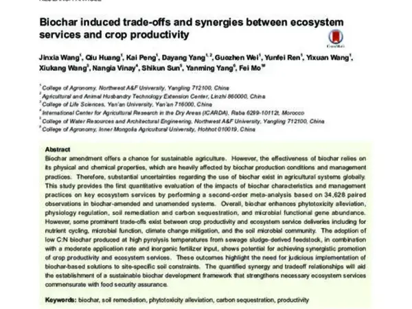 Biochar induced trade-offs and synergies between ecosystem services and crop productivity