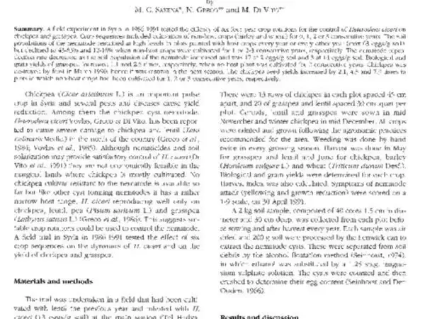 Control of Heterodera Ciceri by Crop rotation