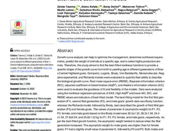 Growth curve analysis in different generations of Boer x Central Highland goats using alternative estimation models