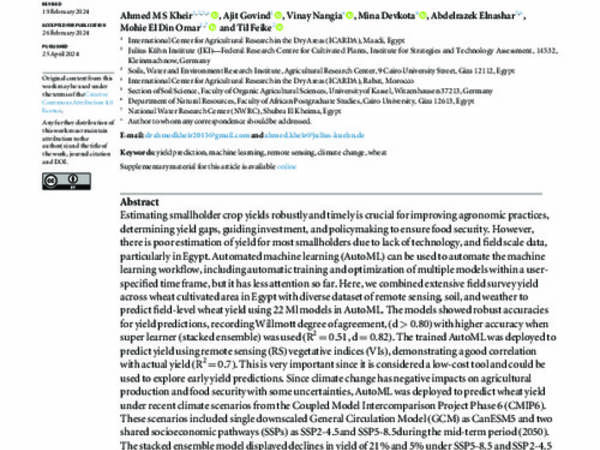 Developing automated machine learning approach for fast and robust crop yield prediction using a fusion of remote sensing, soil, and weather dataset