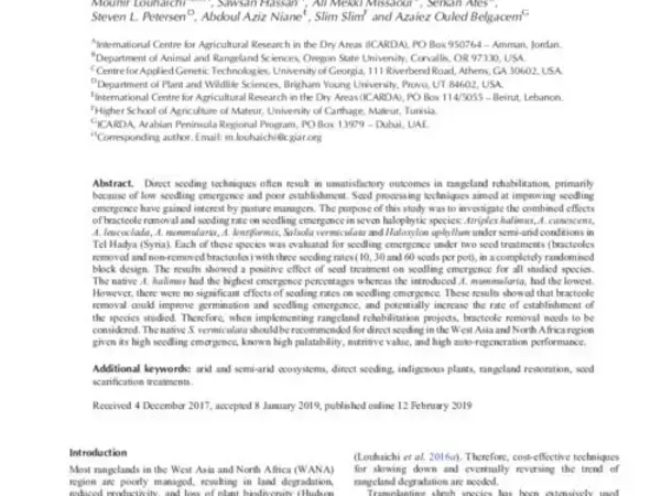 Impacts of bracteole removal and seeding rate on seedling emergence of halophyte shrubs: implications for rangeland rehabilitation in arid environments