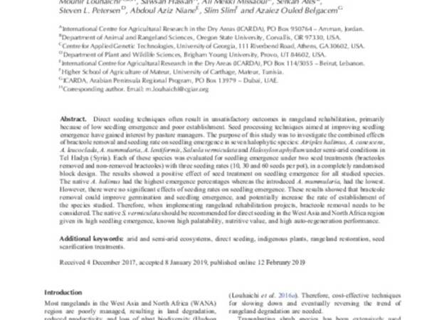 Impacts of bracteole removal and seeding rate on seedling emergence of halophyte shrubs: implications for rangeland rehabilitation in arid environments