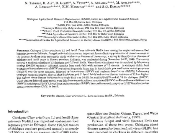 Survey for chickpea and lentil virus diseases in Ethiopia