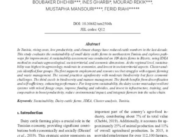 Assessing sustainability in small dairy cattle farms: Pathways for improvement in northeastern Tunisia