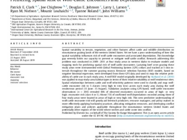 Predicting Spatial Risk of Wolf-Cattle Encounters and Depredation