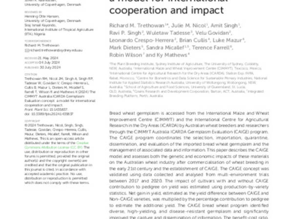 The CIMMYT Australia ICARDA Germplasm Evaluation concept: a model for international cooperation and impact