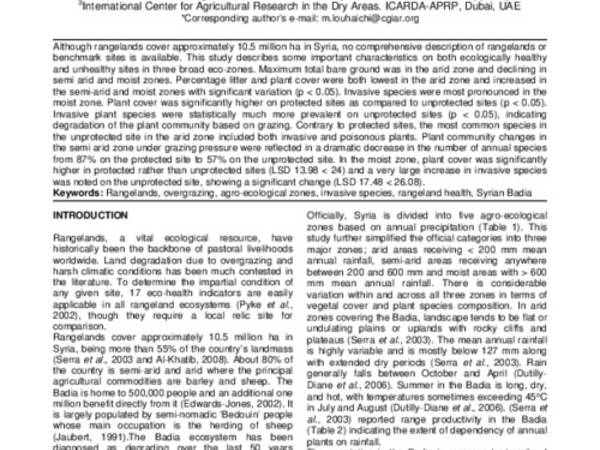 Ecological dynamics of protected and unprotected rangelands in three climatic zones of Syria