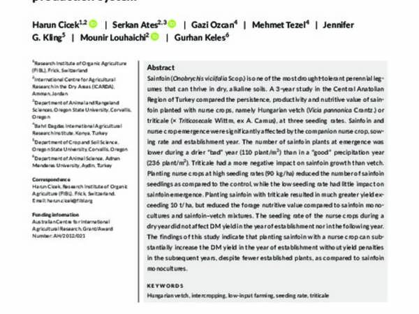 Effect of nurse crops and seeding rate on the persistence, productivity and nutritive value of sainfoin in a cereal-based production system