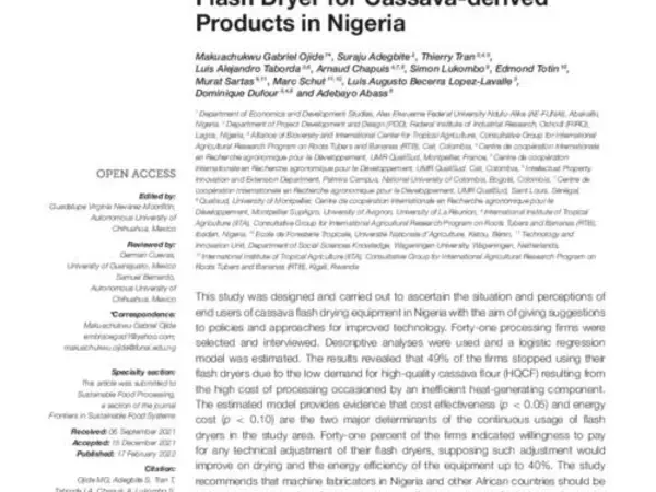 Processors' Experience in the Use of Flash Dryer for Cassava-derived Products in Nigeria
