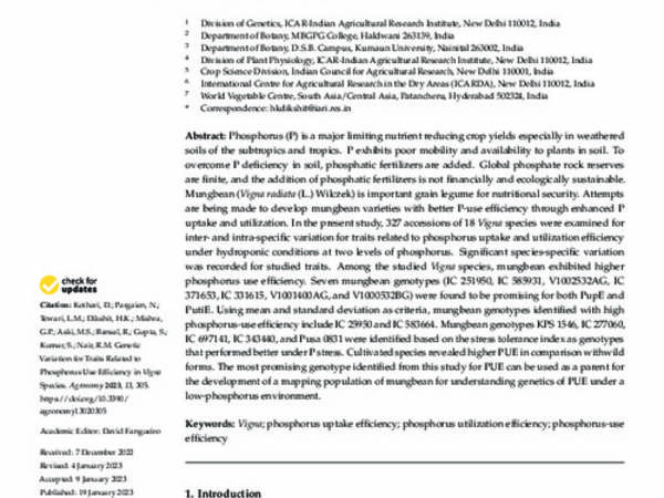 Genetic Variation for Traits Related to Phosphorus Use Efficiency in Vigna Species