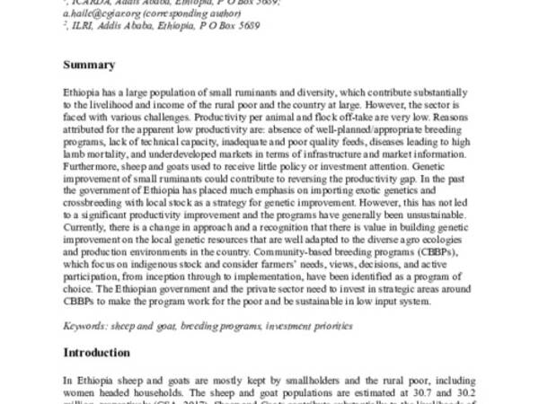 Challenges in small ruminant breeding programs and resulting investment priorities in Ethiopia