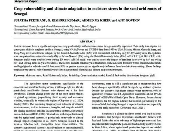 Crop vulnerability and climate adaptation to moisture stress in the semi-arid zones of Senegal