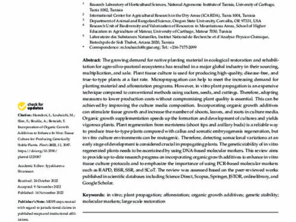 Incorporation of Organic Growth Additives to Enhance In Vitro Tissue Culture for Producing Genetically Stable Plants