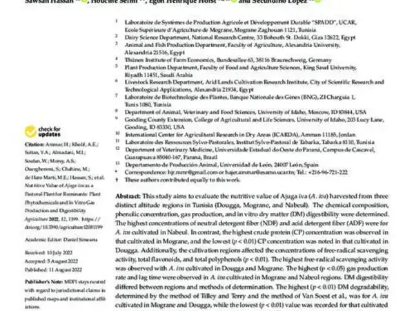 Nutritive Value of Ajuga iva as a Pastoral Plant for Ruminants: Plant Phytochemicals and In Vitro Gas Production and Digestibility