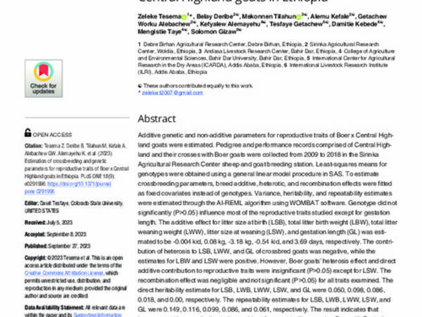 Estimation of crossbreeding and genetic parameters for reproductive traits of Boer x Central Highland goats in Ethiopia